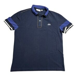 Lacoste Cotton Pique Polo Men's Large Navy Blue Colorblock Shirt Made in France